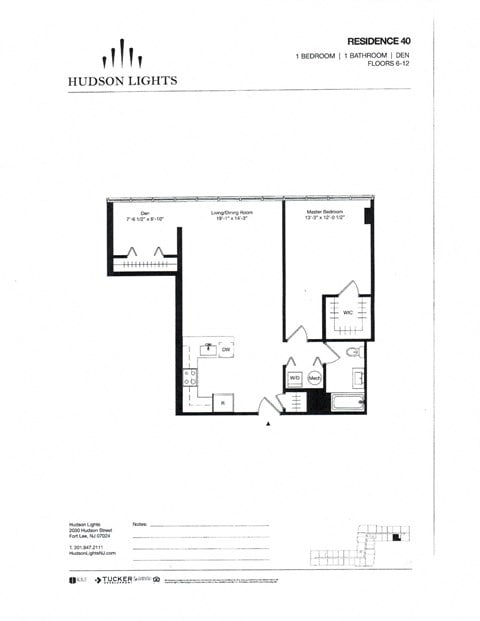 Floor plan for 1 bed, 1 bath, 950 sqft